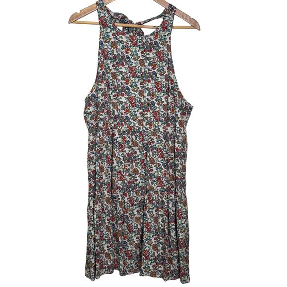 Natural Life Size Large Floral High Neck Tie Back Open Back Tiered Mini Dress - Picture 1 of 7